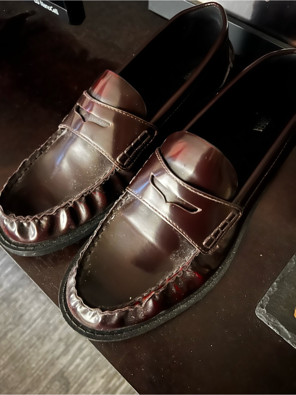 Zara Penny Loafers in Dark Burgundy - Picture 2 of 6